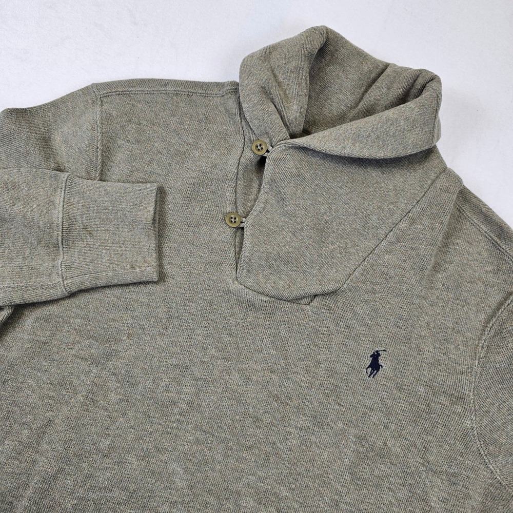 Polo Ralph Lauren Mens Shawl Collar Pullover Sweater Olive Green Cotton Knit M